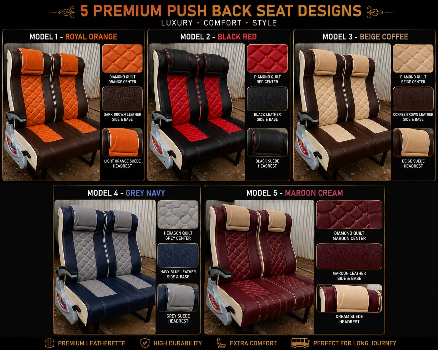 RR Hevirex high-density PUF foam bus seat — ergonomic transit seating Karur Tamil Nadu